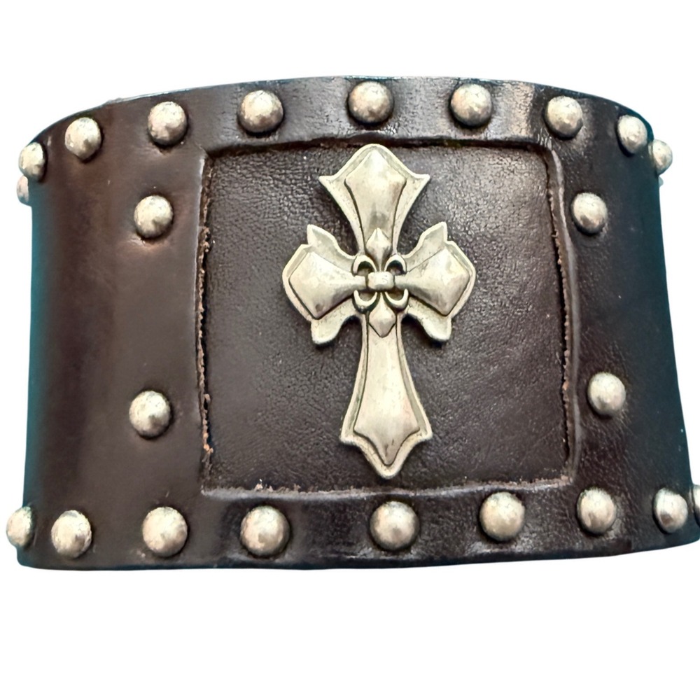 BKE Electric‎ Studded Leather Cross Cuff Bracelet Black Silver Goth Punk Rocker
